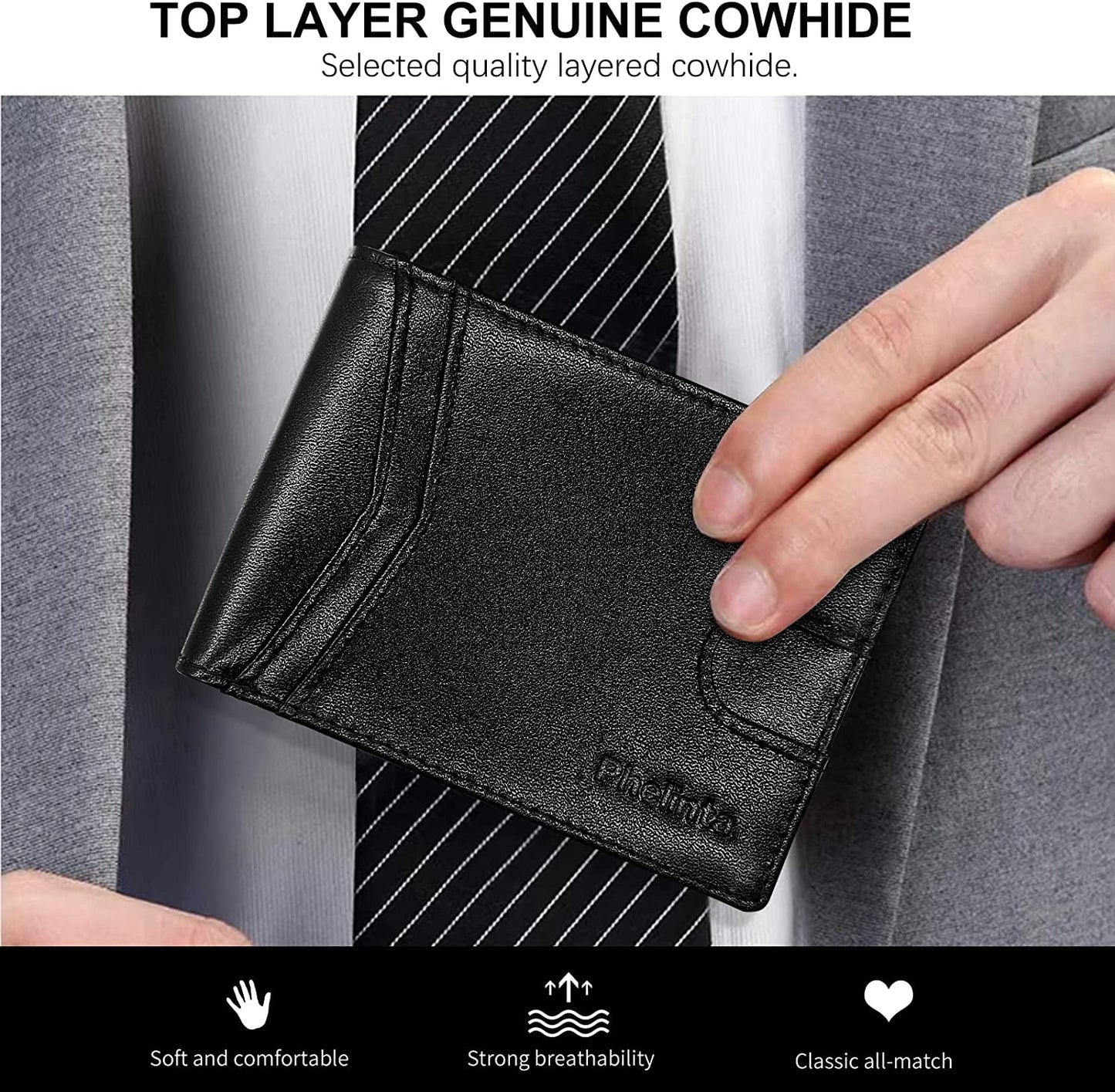 Wallet for Men Compatible with Samsung Smart Tag Plus/Smart Tag Wallet, RFID Blocking Bifold Wallet with Galaxy Smarttag Plus/Smarttag Holder, Genuine Leather Cash Credit Card Holder with Gift Box  Phelinta   