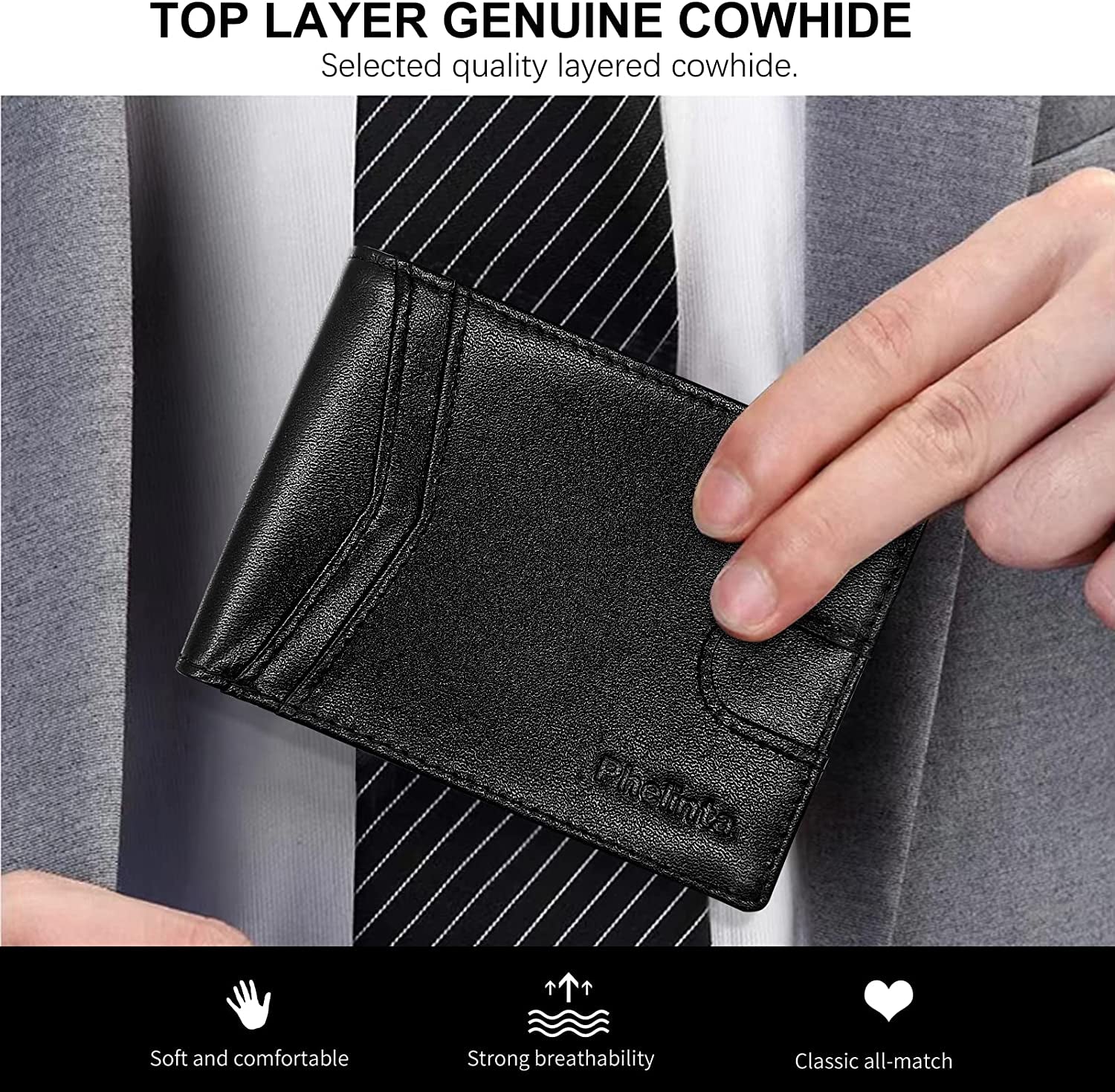 Wallet for Men Compatible with Samsung Smart Tag Plus/Smart Tag Wallet, RFID Blocking Bifold Wallet with Galaxy Smarttag Plus/Smarttag Holder, Genuine Leather Cash Credit Card Holder with Gift Box  Phelinta   