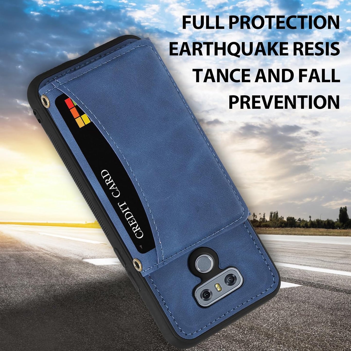 Asuwish Phone Case for LG G6 Wallet Cover with Tempered Glass Screen Protector and PU Leather Credit Card Holder Stand Cell Accessories LGG6 Thinq LG6 Thin Q G 6 plus G6+ 6G VS988 H872 Women Men Blue  Asuwish   
