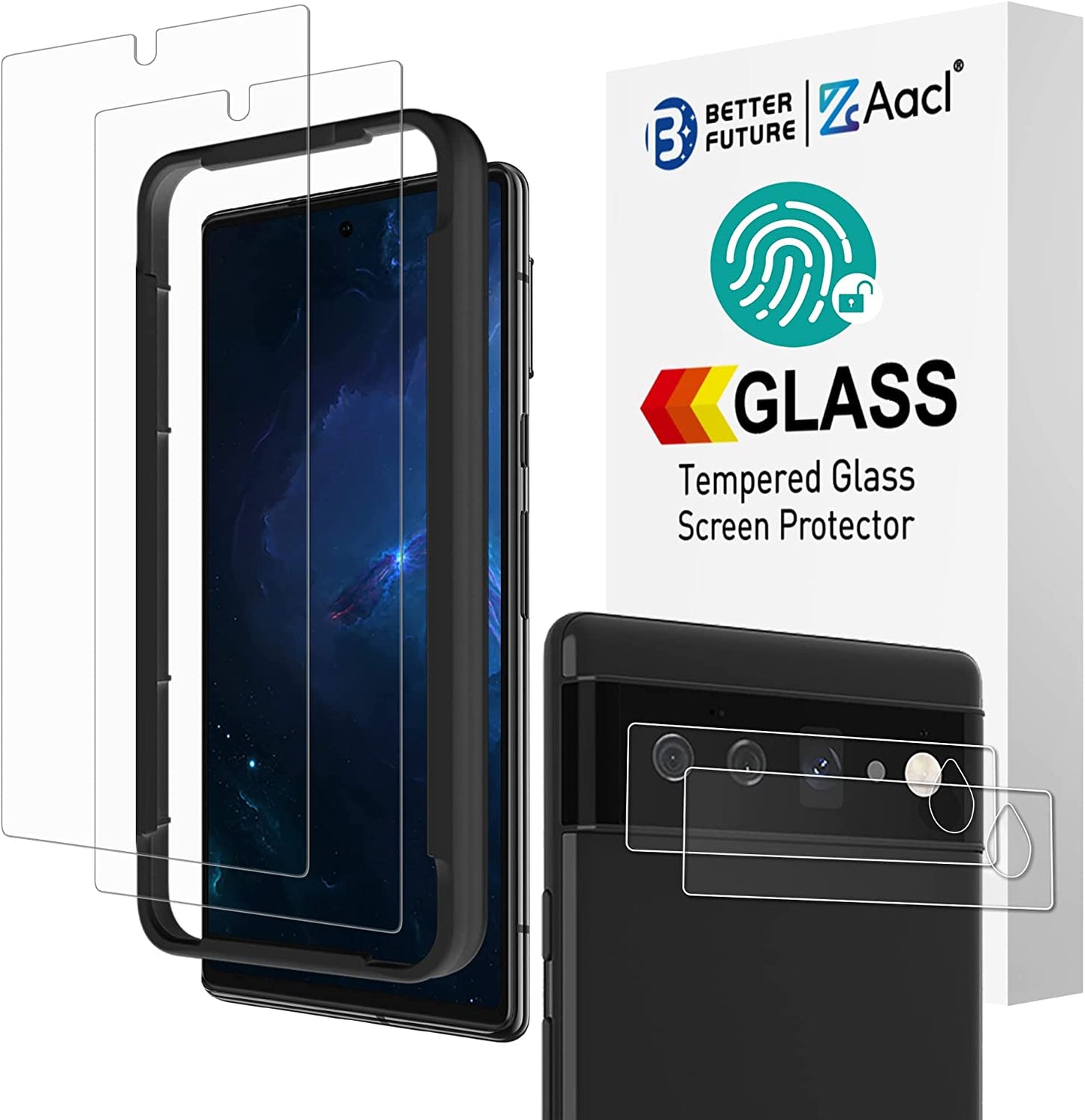 [Fingerprint Compatible][2 Pack] Tempered Glass for Google Pixel 6 Screen Protector[2021], with [Alignment] Designed for Pixel 6, Anti-Fingerprint, Anti-Scratch, No-Bubble, Case Friendly  Better Future Glass 2 Pack +2 Pack 6.4 