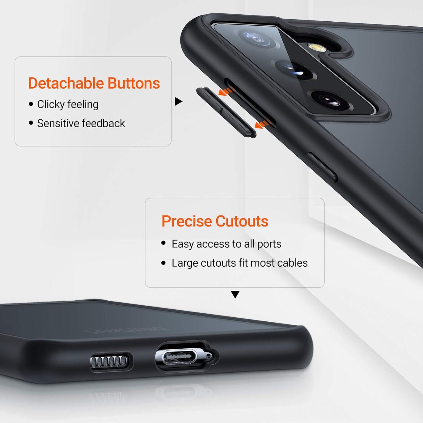 TORRAS Shockproof Designed for Samsung Galaxy S21+ plus Case 6.7'' [6FT Military Drop Protection] [Semi-Clear] Matte Hard Back & Soft Edge Slim Galaxy S21+ plus Case 5G Guardian Series, Frost Black  TORRAS   