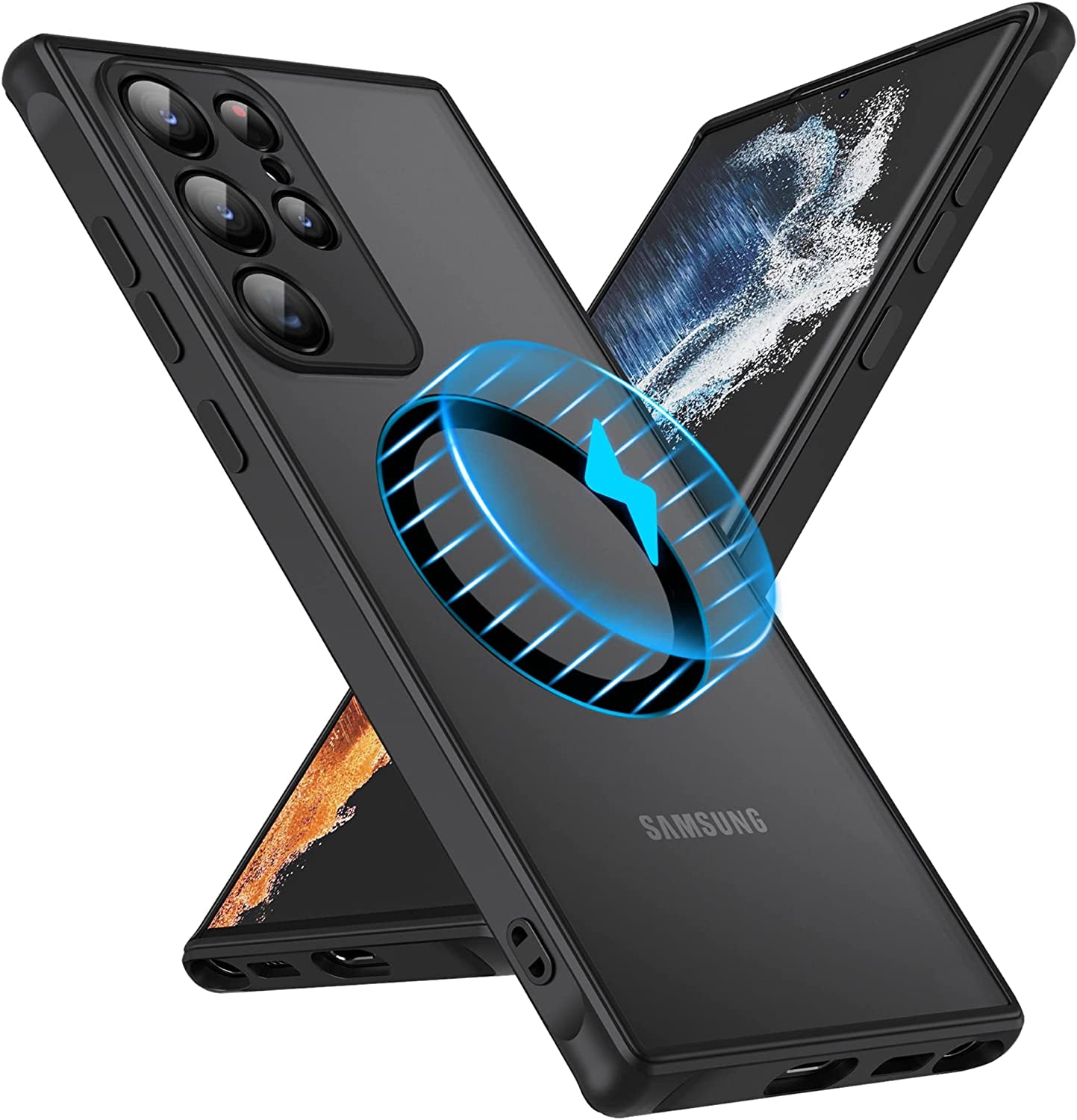 Hikerclub Galaxy S22 Ultra 5G Case, Compatible with Mag Safe Wireless Charger, Translucent Frosted Matte Back Soft Silicone Frame Military Grade Shockproof Case Cover for Galaxy S22Ultra Matte Green  HikerClub Black S22 