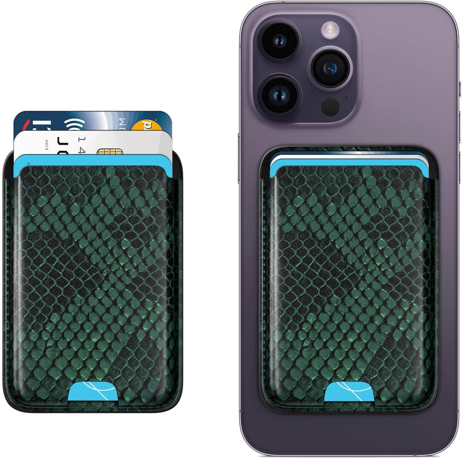 Magnetic Wallet Card Holder with Magsafe Compatible for Iphone 14/14 Plus/14 Pro/14 Pro Max, Iphone 13 Pro Max/13 Pro/13/13 Mini, Iphone 12/12 Pro/12 Pro Max, RFID Card Holder Wallet, Deep Purple  Doter Snake  