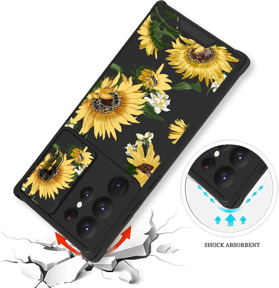 PERRKLD for Samsung Galaxy S21 Ultra Case with Slide Camera Cover Cute Sunflowers Floral for Women Girls Anti-Scratch Hard PC Shockproof Protective Phone Case Cover for Samsung S21 Ultra 6.8 Inch  PERRKLD   
