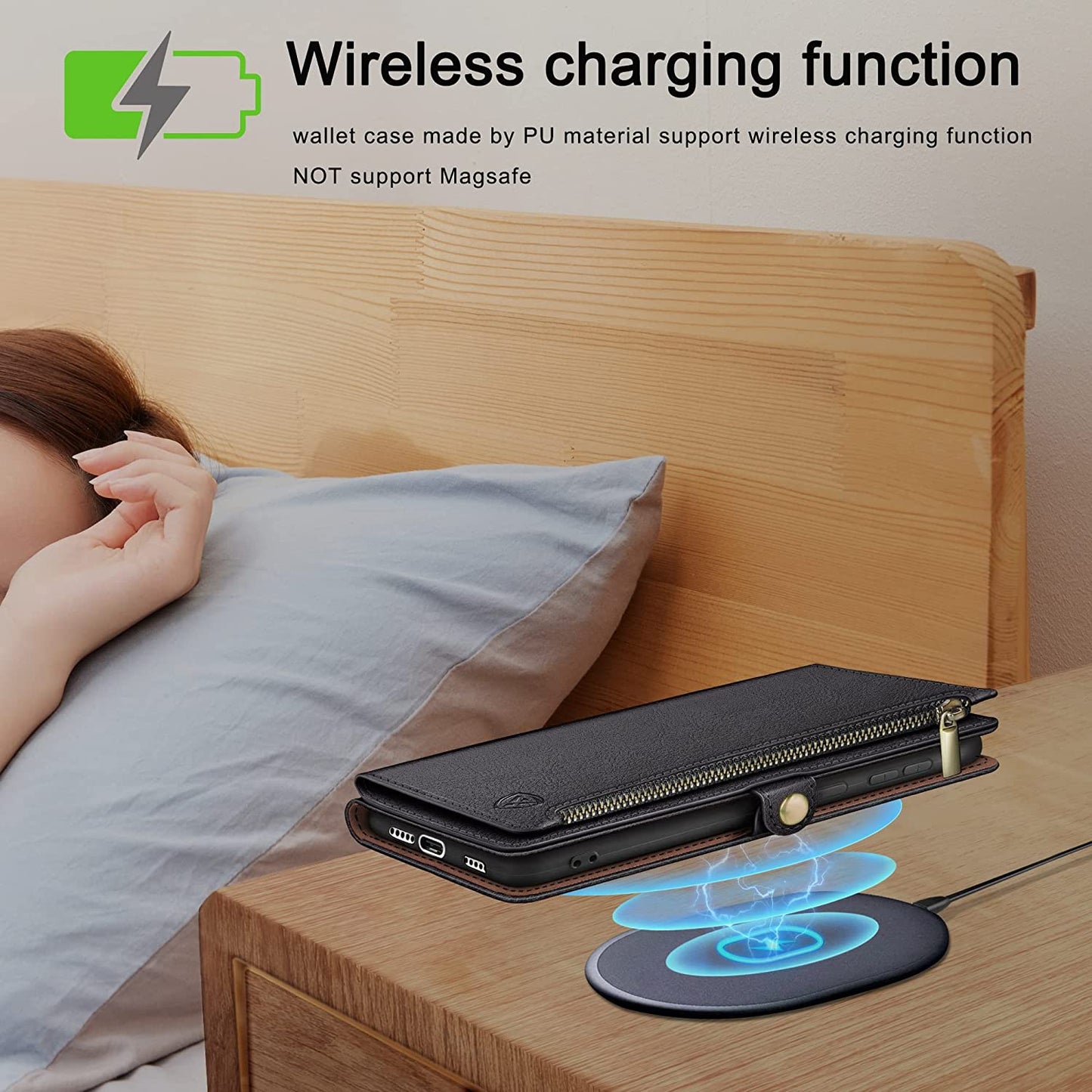 Xcasebar for Samsung Galaxy S22 plus Wallet Case with Zipper Credit Card Holder【Rfid Blocking】, Flip Folio Book PU Leather Phone Case Shockproof Cover Women Men for S22 plus Case Black  XcaseBar   