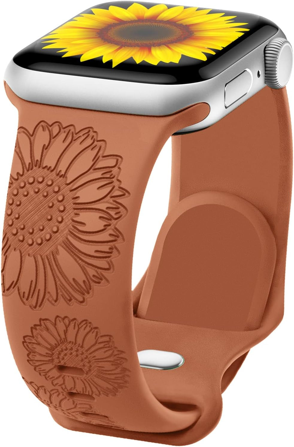 Flower Engraved Band Compatible with Apple Watch Bands 42Mm 44Mm 45Mm 49Mm for Women, Soft Sunflower Laser Silicone Wristbands Cute Sport Straps for Iwatch Series 8/7/Se/6/5/4/3/2/1/Ultra  Butifacion Sunflower Brown 38mm/40mm/41mm 
