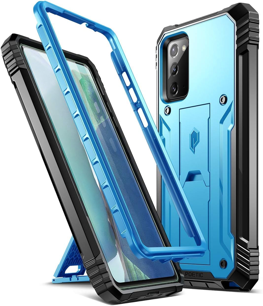 Poetic Revolution Series for Samsung Galaxy Note 20 Case, Full-Body Rugged Dual-Layer Shockproof Protective Cover with Kickstand, without Built-In-Screen Protector, Black  Poetic Blue  