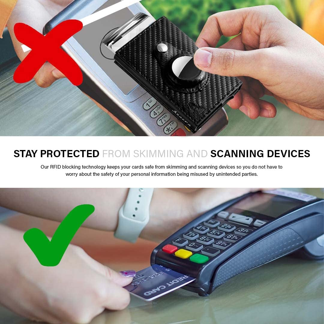 Azaera Apple Airtag Wallet Men and Pop up Credit Card Holder, Slim, Smart, Minimalist, Carbon Fiber Leather RFID Blocking with Air Black  Azaera   