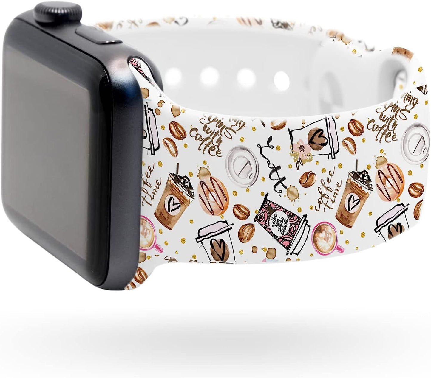 Lux Bands Printed Watch Band - Apple SE Watch Band with Silicone Strap - Smart Watch Band with Stainless Steel Buckle - Adjustable Iwatch Band - Apple Wristbands for Iwatch Series 8-1 SE  Lux Bands Coffee 42-45mm Small/Medium 