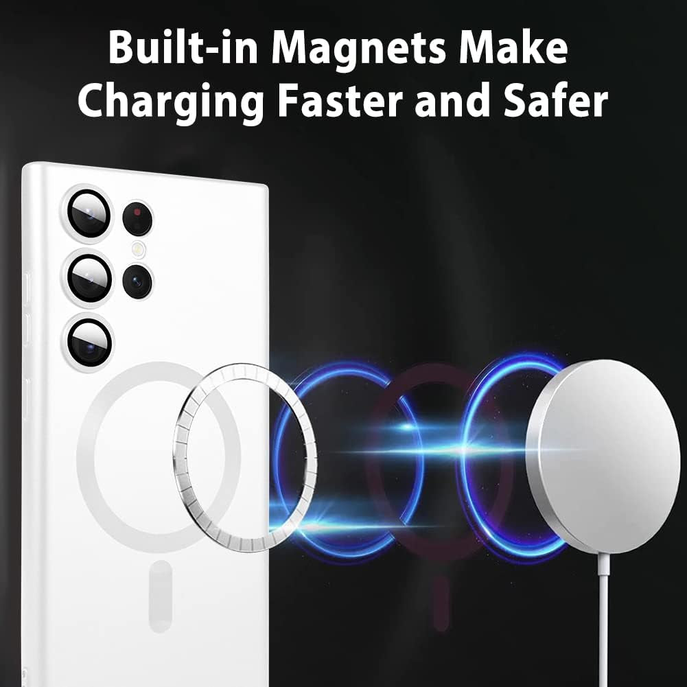 Goarshy Magnetic Designed for Samsung Galaxy S22 Ultra Case White [Compatible with Magsafe] Hard Back & Soft Bumper, Protective Slim Thin S22 Ultra Case 6.8'' 2022, Feather Dream White  Goarshy   