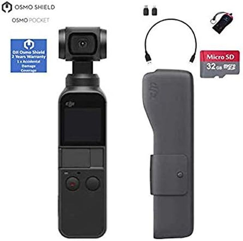 Osmo Pocket Handheld 3 Axis Gimbal Stabilizer with Integrated Camera, OSMO Shield(2 Years Warranty), Comes a Free 32GB Microsd Card and Camrise USB, Attachable to Smartphone, Android, Iphone  DJI   