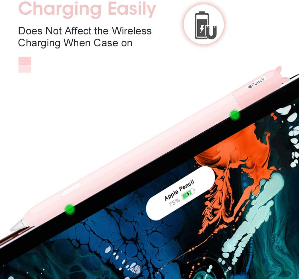 2 Pack Case for Apple Pencil 2Nd Generation Holder Sleeve Skin Pocket Cover Silicone Accessories Kit for Ipad Pro 11 12.9 Inch 2018, Cute Soft Grip Pouch with 4 Protective Cap Holders (Pink, Purple)  2pencil-Pink+purple   