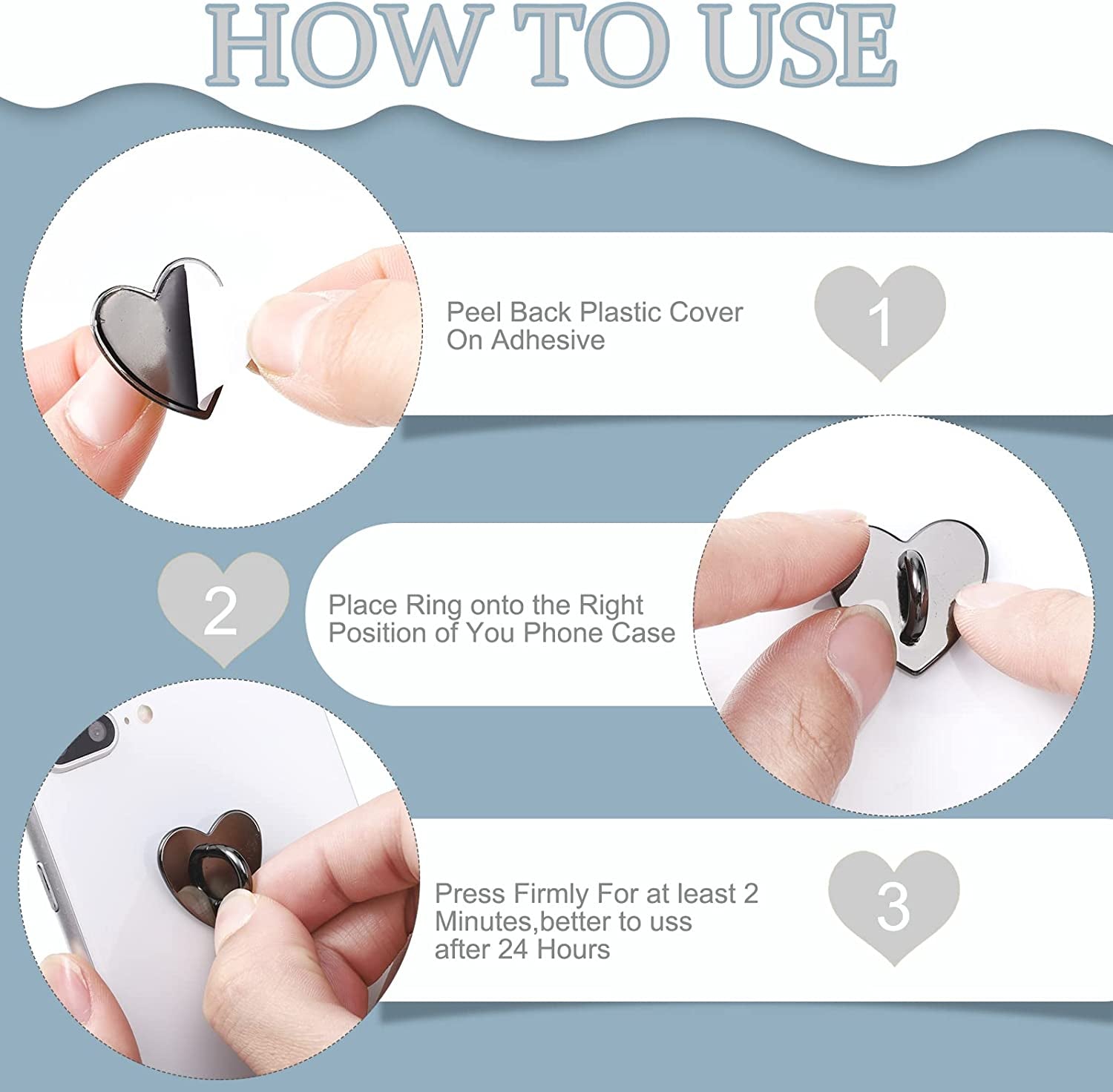 12 Pcs Cell Phone Charm Hook Finger Rings Adhesive Phone Finger Grip Loop Stand Metal Phone Charm Rings Sticky Heart Ring Phone Holder Heart Phone Ring for Cell Phone Tablet DIY Accessories, 3 Colors  Konohan   