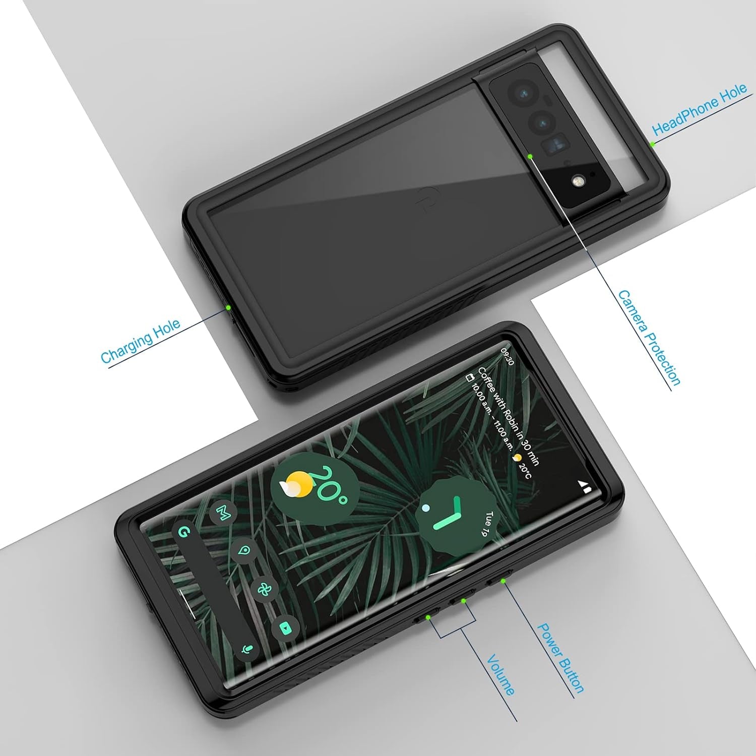 Lanhiem Pixel 6 Pro Case, IP68 Waterproof Dustproof Case with Built-In Screen Protector, Rugged Full Body Shockproof Protective Case for Google Pixel 6 Pro, Black/Clear  Lanhiem   