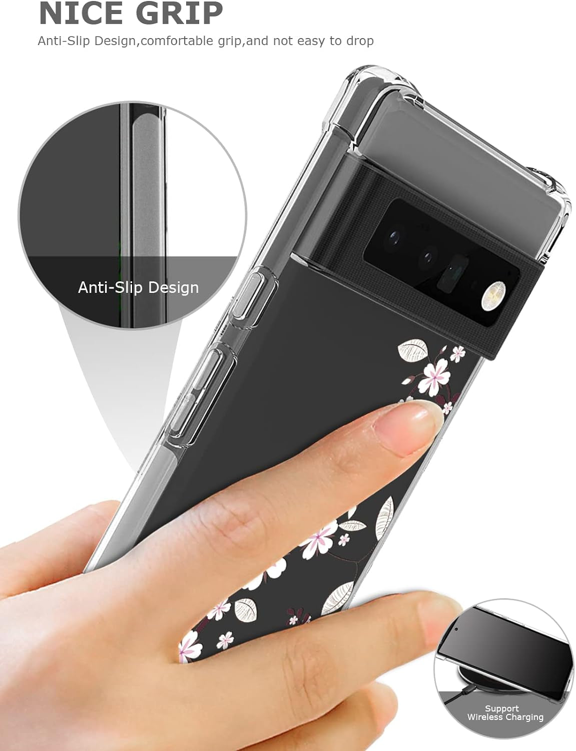 GREATRULY Floral Clear Case for Pixel 6 Pro for Women/Girls,Pretty Phone Cover for Google Pixel 6 Pro,Flower Design Slim Soft Transparent Drop Proof TPU Protective Silicone Bumper Shell,Fl-T  GREATRULY   