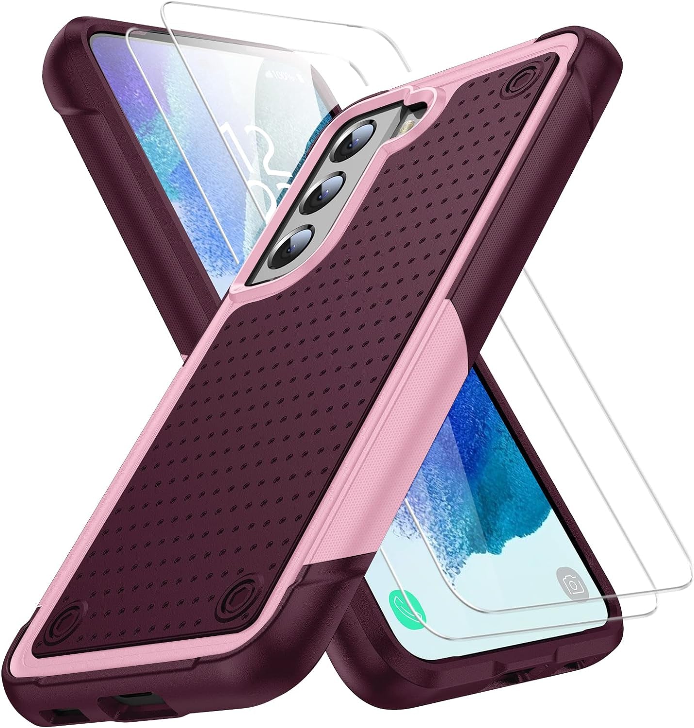 AYMECL for Samsung Galaxy S21 plus Case, S21 plus Case with Self Healing Flexible TPU Screen Protector[2 Pack], Military Grade Dual-Layer Heavy Duty Protection Case for Galaxy S21 plus 5G-Black  AYMECL Pink/Rose Red  