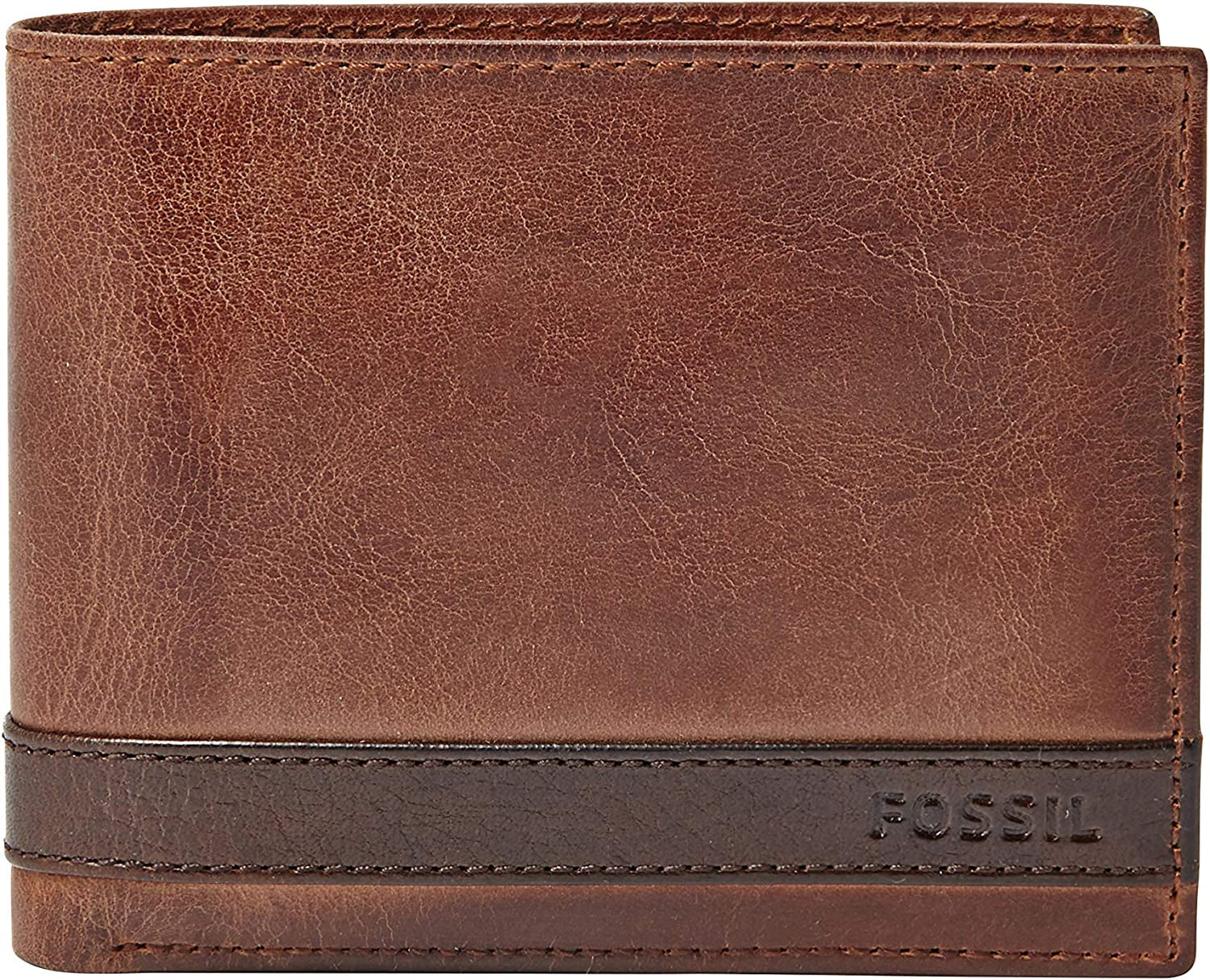 Fossil Men'S Leather Bifold Wallet with Coin Pocket  Fossil Quinn Brown  