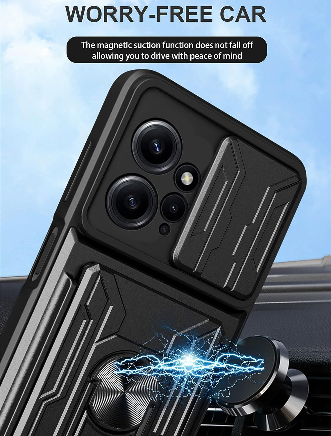 Ysnzaq Military Heavy Duty Shockproof Case for Xiaomi Redmi Note 12 4G (Not 5G), Sliding Window Lens Protective Phone Cover with Card Slot for Xiaomi Redmi Note 12 4G LJ Green  Ysnzaq   