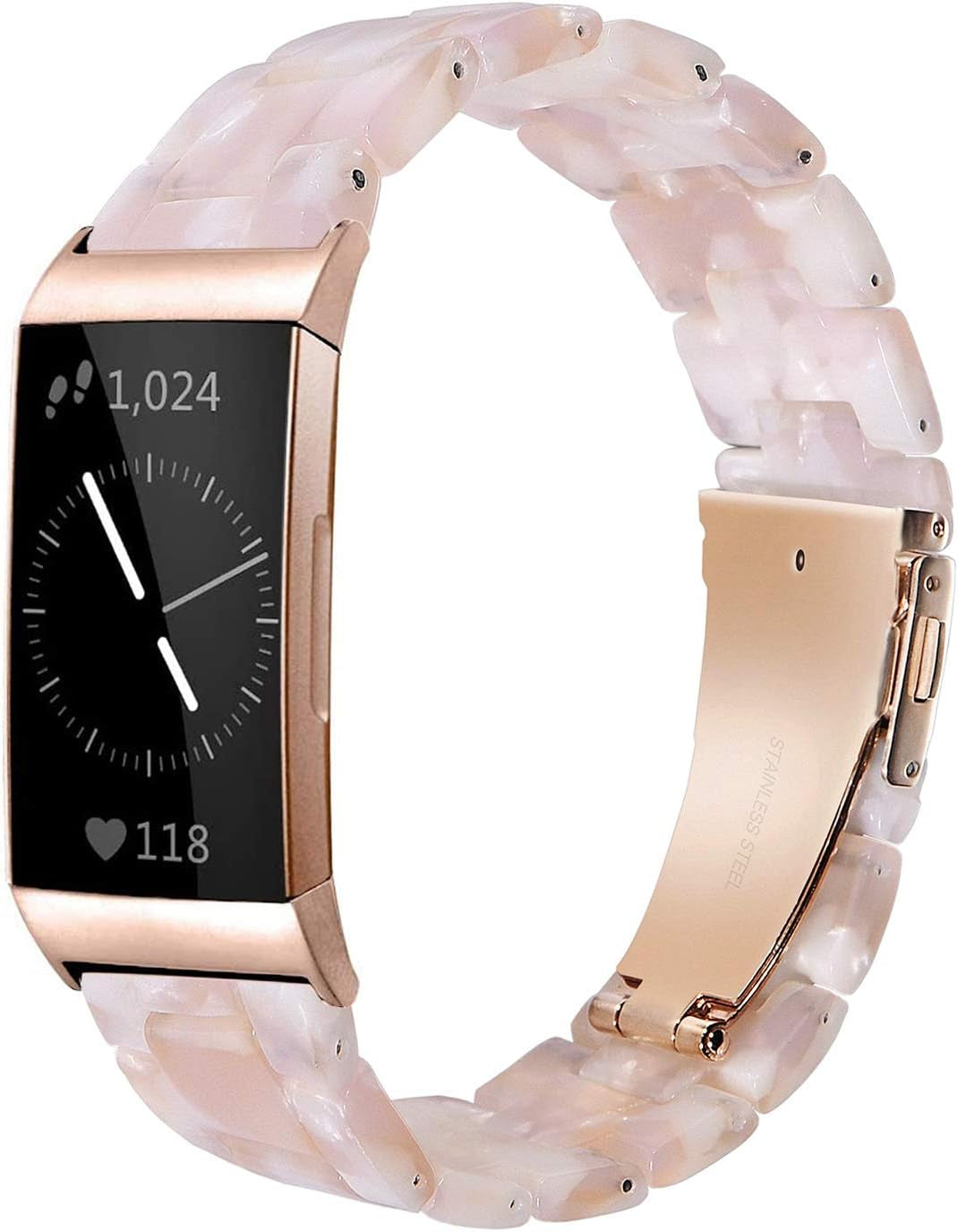 Wongeto Resin Bands Compatible for Fitbit Charge 3 / Charge 4/ Charge 3 SE Band，Replacement Wrist Accessory Rose Gold Buckle Fitness Bands Straps Bracelet Wristbands Women Men (Pink)  Wongeto   