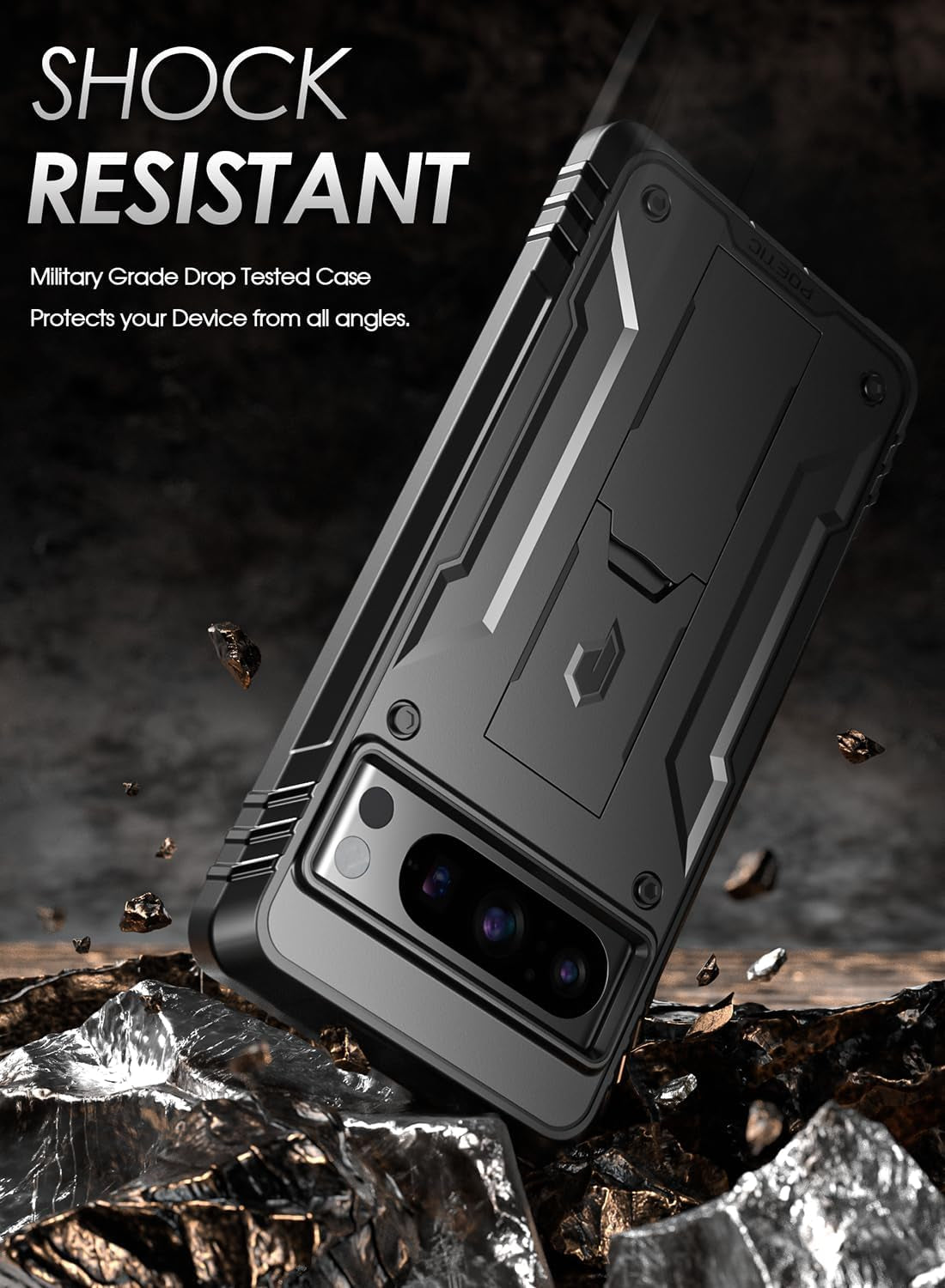 Poetic Revolution Case for Google Pixel 8 Pro 5G 6.7 Inch, Built-In Screen Protector Work with Fingerprint ID, Full Body Rugged Shockproof Protective Cover Case with Kickstand, Black  Poetic   