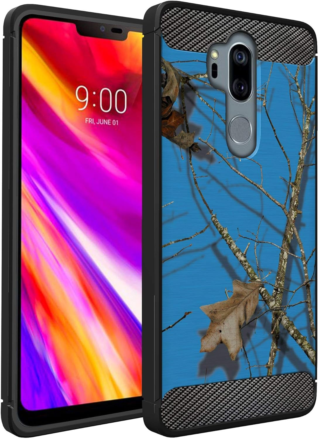 Casesondeck Bear Case Compatible with [LG G7 / LG G7 Thinq] Hunters Series Slim No Bulk Carbon Fiber Texture Black Flexible TPU Material (Bear Tree Camo)  CasesonDeck Blue Hunters Camo  