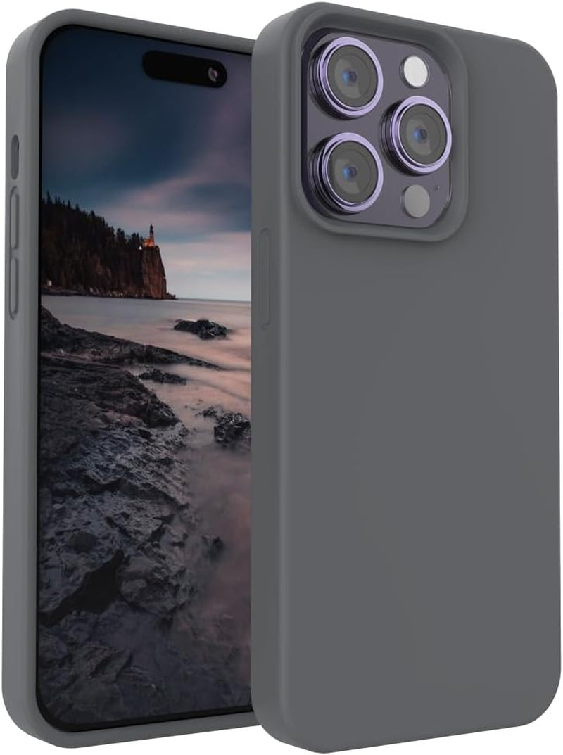 SOH Iphone 14 Pro Silicone Case 6.1 Inch Full-Body Shockproof Case with Ultra-Thin Inner Lining Compatible with Apple Iphone 14 Pro (Elegant Purple)  SOH Mingying Gray  