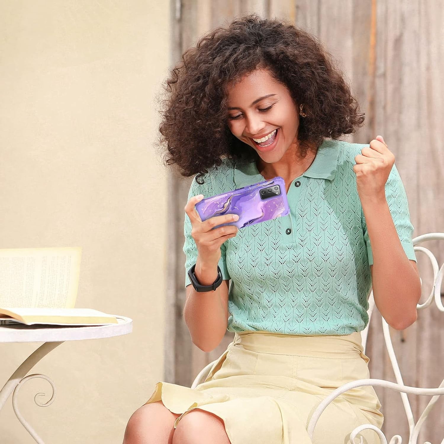 DUEDUE for Samsung Galaxy Note 20 Case, Marble Pattern Heavy Duty Rugged Shockproof Drop Protection 3 in 1 Hybrid Hard PC Cover Soft Silicone Bumper Phone Case for Samsung Note 20, Purple/Marble  DUEDUE   