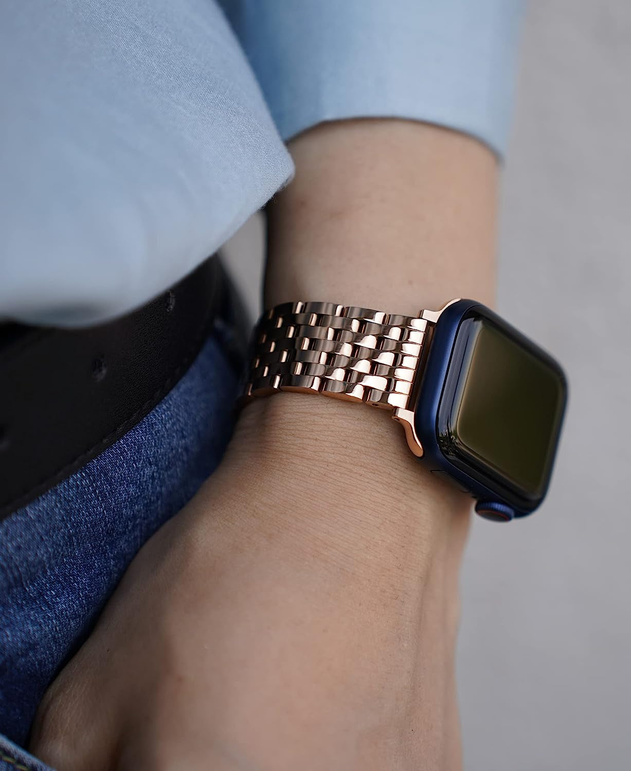 Watch Bands for Apple Watch 38Mm 40Mm 41Mm 42Mm 44Mm 45Mm for Women, Dressy Seven-Link Bands for Apple Watch Stainless Steel Metal Bands Compatible with Apple Watch 7,6,SE,5,4,3,2,1 for Iwatch Bands, Silver Gold Rose Gold  Memori Planet   