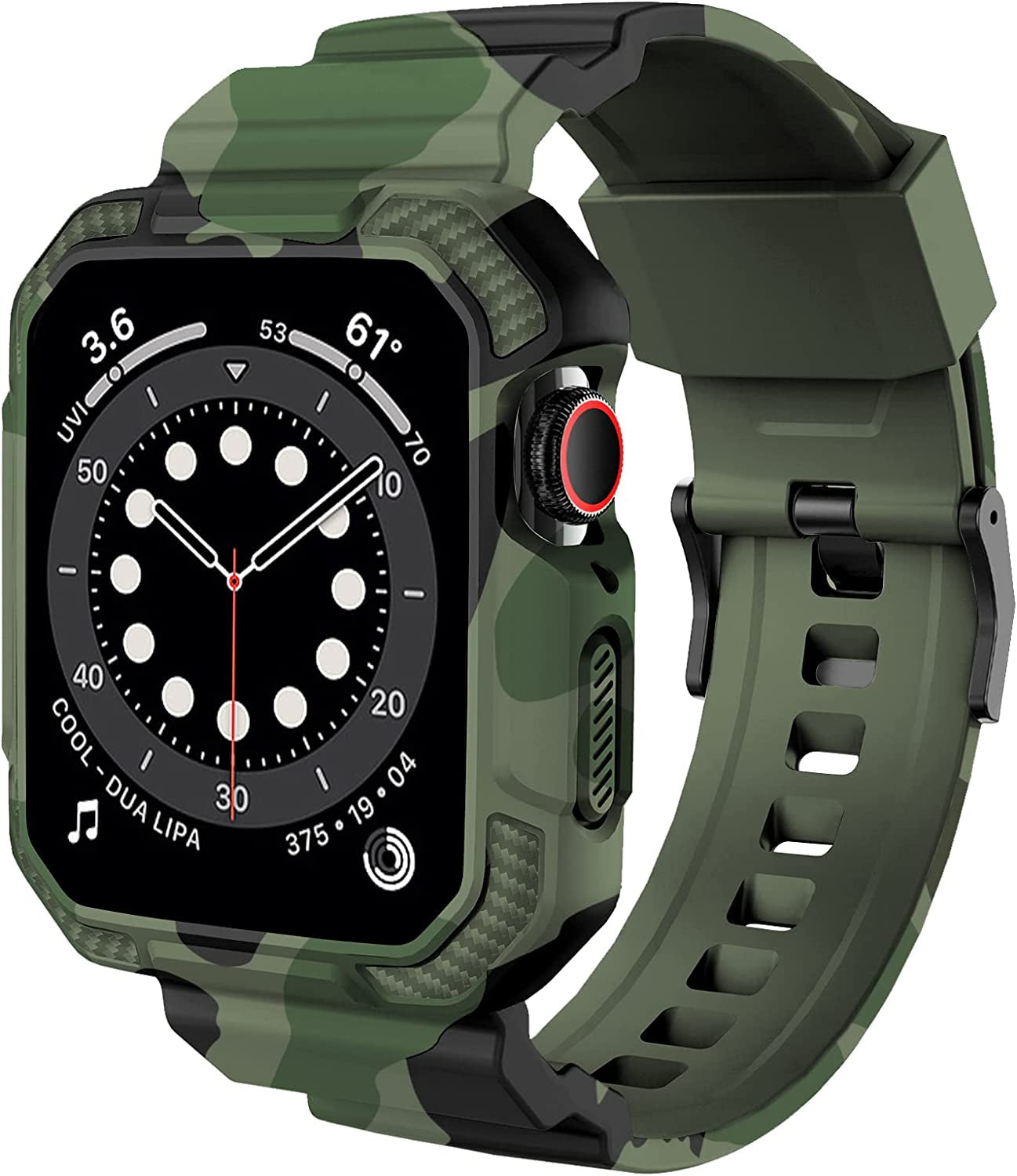 OROBAY Compatible with Apple Watch Band 45Mm 44Mm 42Mm with Case, Shockproof Rugged Band Strap for Iwatch SE SE2 Series 8/7/6/5/4/3/2/1 45Mm 44Mm 42Mm with Bumper Case Cover Men Women, Matte Black  OROBAY Camo Green 45mm/44mm/42mm 