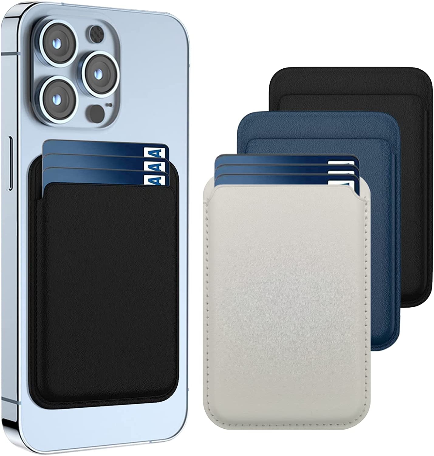 [2 Pack] Magnetic Card Holder Wallet for Iphone 14/13/12 Series with Magsafe, Leather Wallet for Iphone 14 Pro/Pro Max/Plus/14, Mag-Safe Wallet for Iphone 13 Pro/Pro Max/Mini/13/12 Series, Black Blue  iLodn BlackBlueWhite  