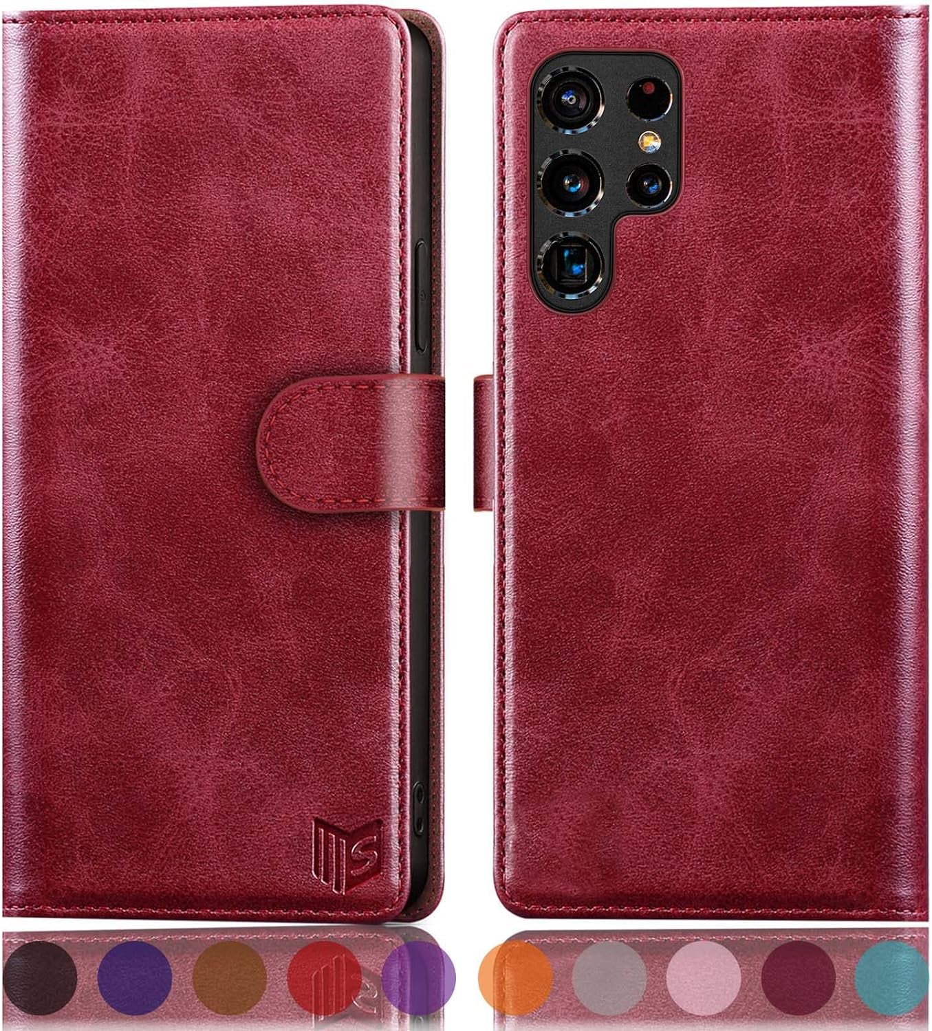 SUANPOT for Samsung Galaxy S22 Ultra Wallet Case Credit Card Holder,Pu Leather Flip Folio Book Phone Case Cover Women Men for Samsung S22 Ultra Case Wallet (Ivory)  SUANPOT Red-/Flip  