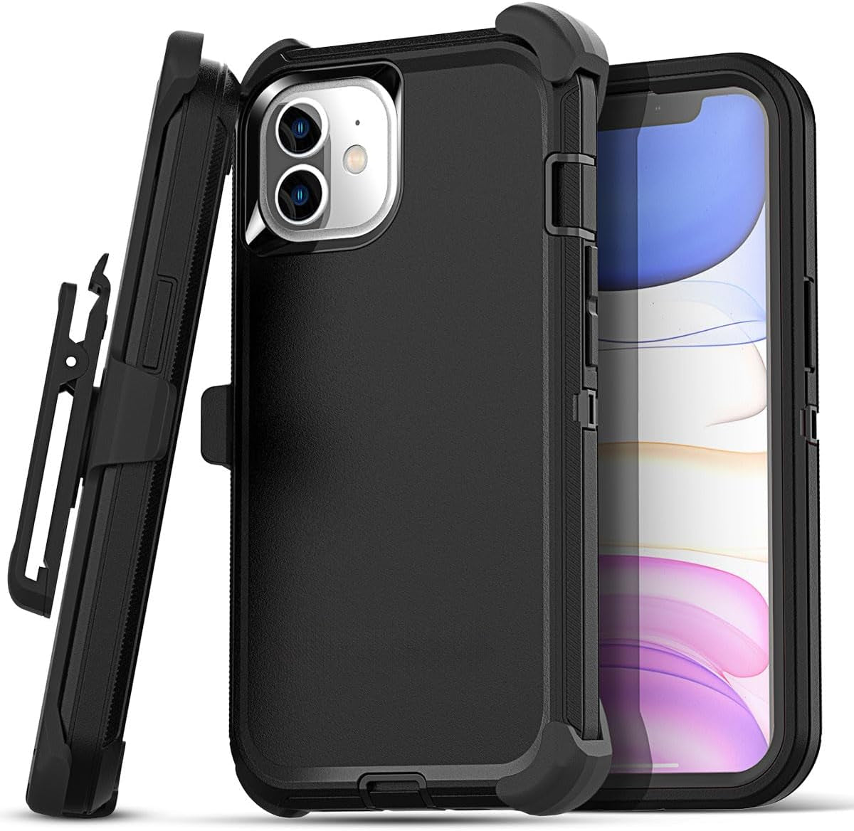 Aicase for Iphone 11 Case (6.1"), Heavy Duty Drop Protection Rugged Shockproof/Drop/Dust Proof 3-Layer Protective Durable Indestructible Phone Cover for Iphone 11, Black  AICase Black(With Belt Clip) Iphone 11 