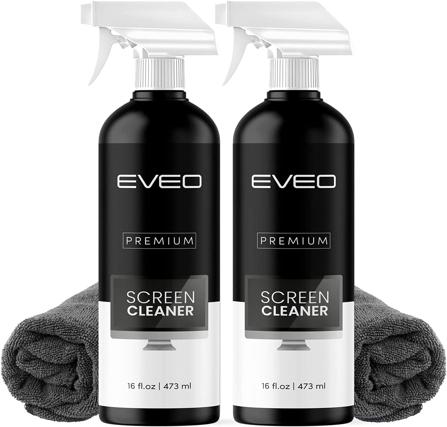 Screen Cleaner Spray (16Oz) - Large Screen Cleaner Bottle - TV Screen Cleaner, Computer Screen Cleaner, for Laptop, Phone, Ipad - Computer Cleaning Kit Electronic Cleaner - Microfiber Cloth Wipes  EVEO 2 Pack  