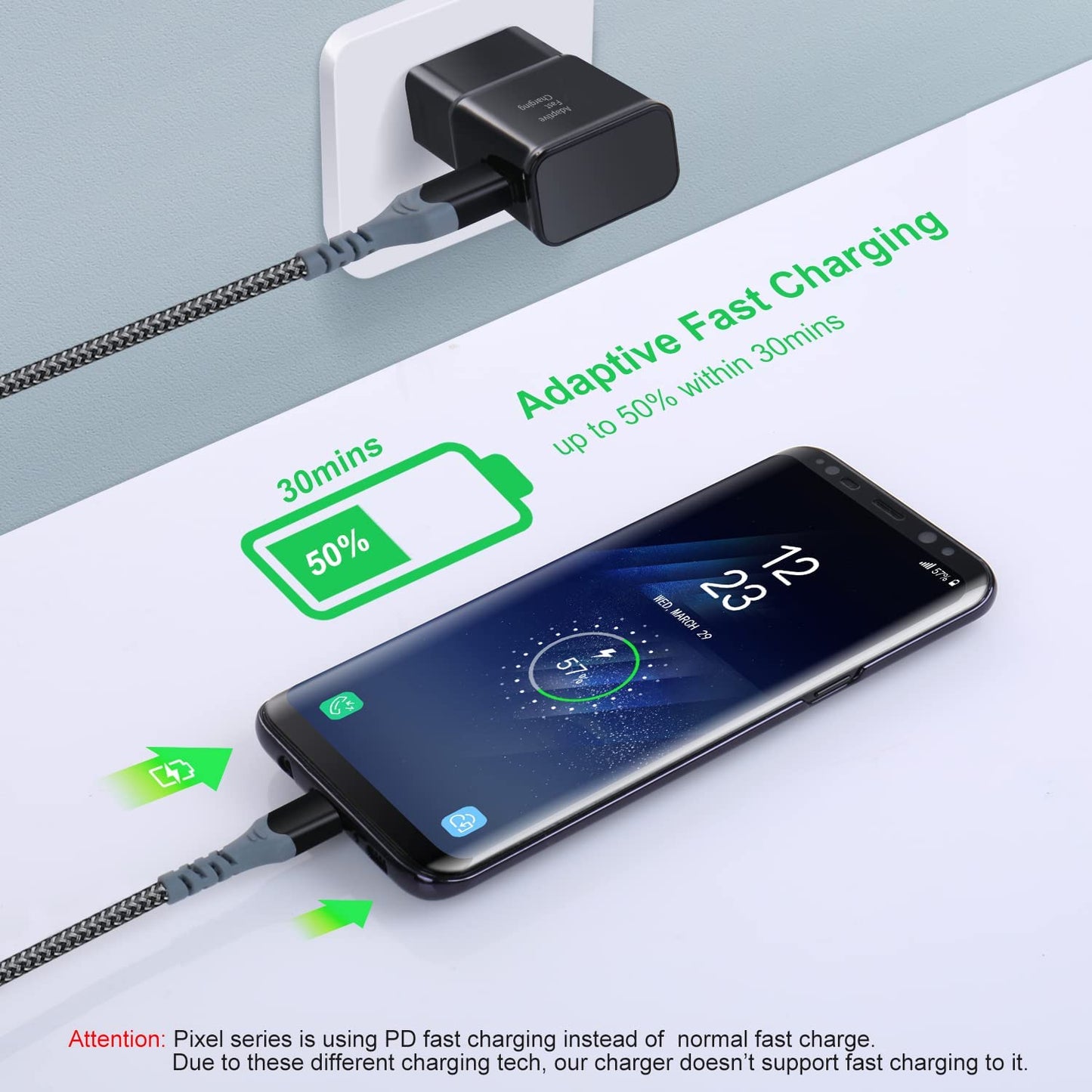 Adaptive Fast Charging Wall Charger with USB C Cable 10Ft, Excgood USB Fast Charger Type C Charger Compatible for Samsung Galaxy S23 Ultra A13 A03S A53 A23 S22 S21 S20 S10 S9 Android Phone-2Pack,Black  Shenzhen Hao Nuo Tian Electronics Co.,LTD   
