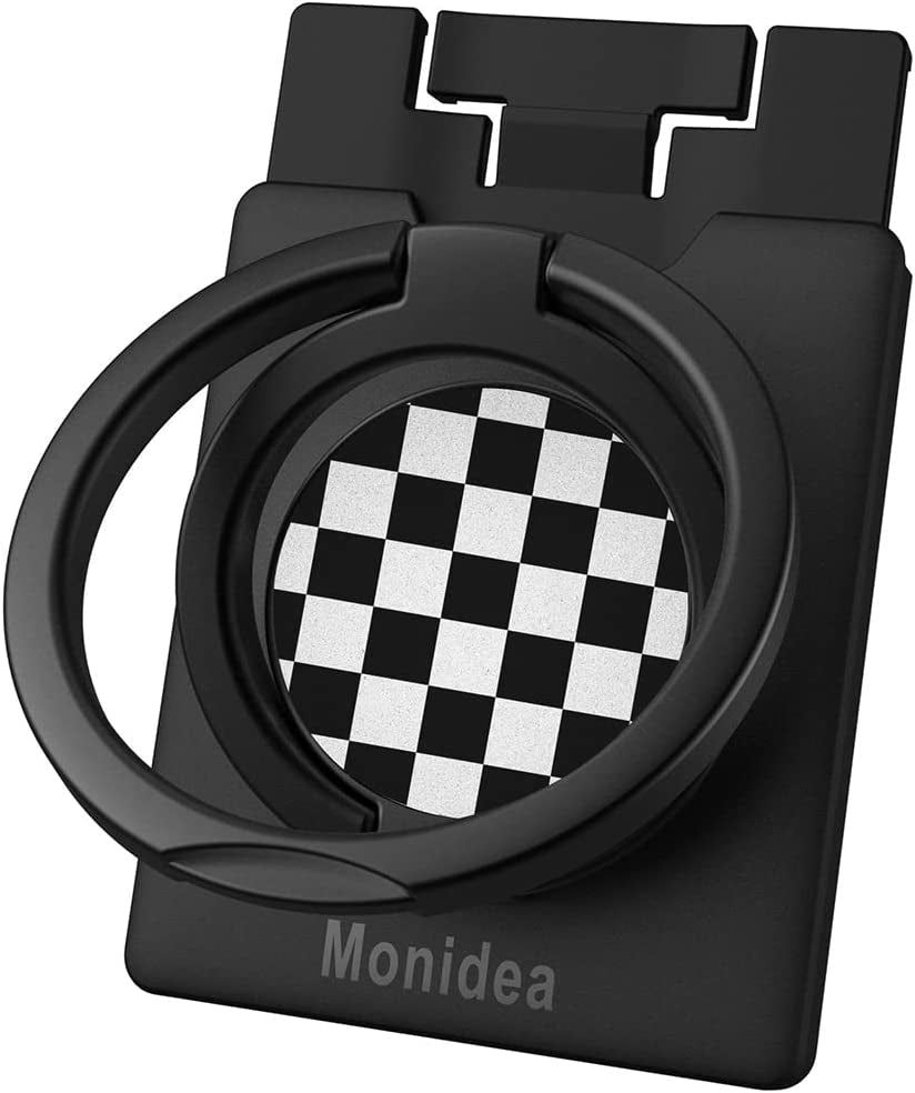 Monidea Phone Ring Holder, Phone Grip Finger Kickstand Wireless Charging Friendly, 360°Rotation Metal Phone Ring Grip Stand Work with Magnetic Car Mount for Iphone Samsung Ipad Tablets & More - Black  MonIdea Black - Checker  