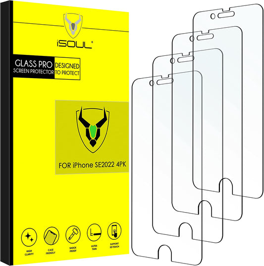 Isoul [4 Pack] Screen Protector for Iphone SE 3/2 (2022/2020)/ 8/7/6S/6 Tempered Glass Film 9H HD, 2.5D Edge 4.7 Inch [3D Touch] [Compatible with Apple SE Iphone 2Nd 3Rd Gen]  iSOUL   