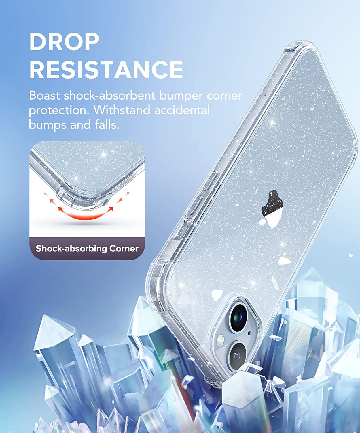 BERFY for Iphone 14 Case Glitter, with 2X Screen Protector + 2X Camera Lens Protector, [Not Yellowing] Sparkly Crystal Shockproof Hard Back Slim Protective Phone Cover for Women, 6.1" (Glitter Clear)  BERFY   
