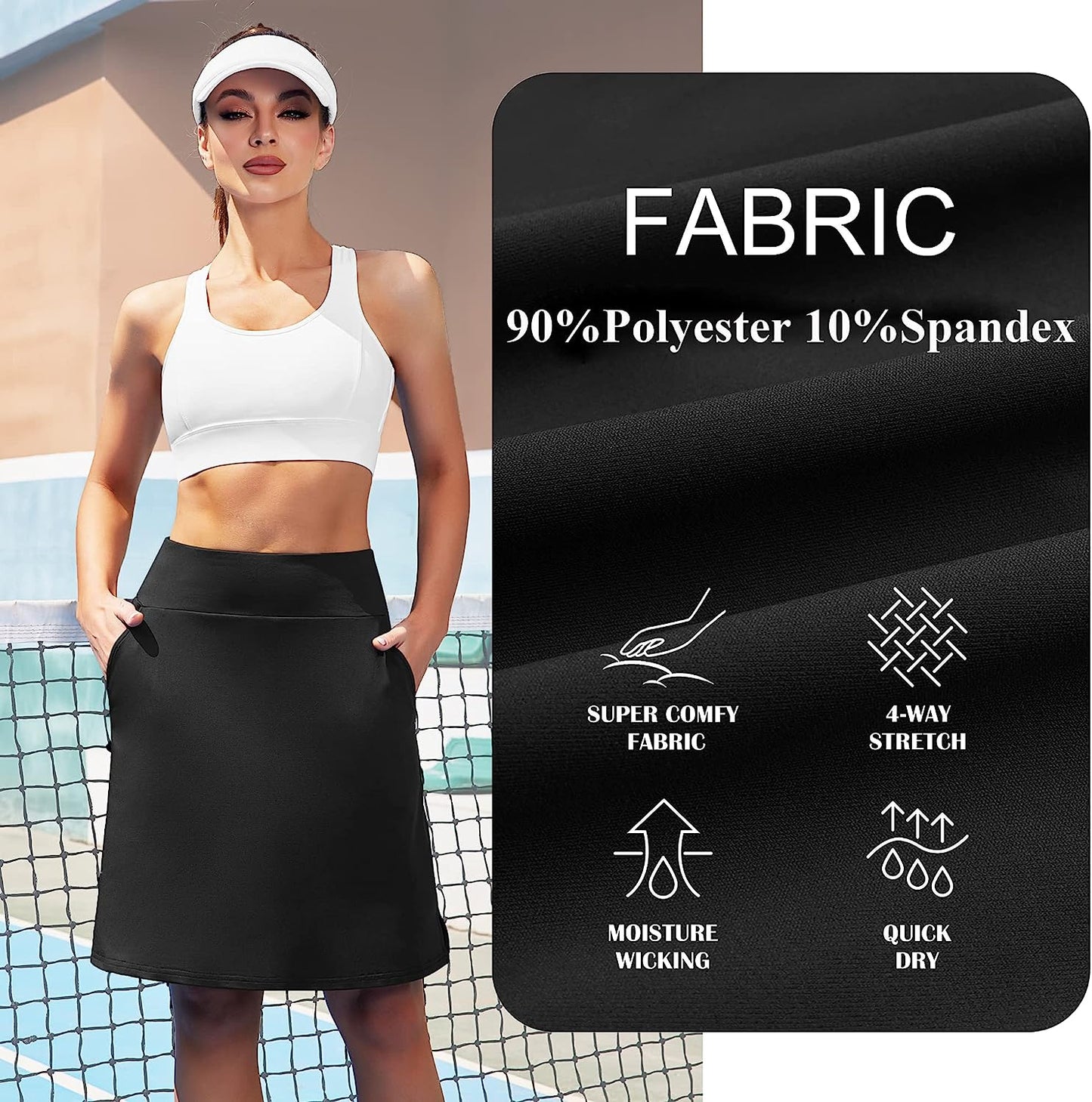 Women'S 20" Knee Length Tennis Skorts Skirts SPF Elastic Athletic Skorts with Shorts Golf Skirt with Pocket Casual Skorts  COOrun   