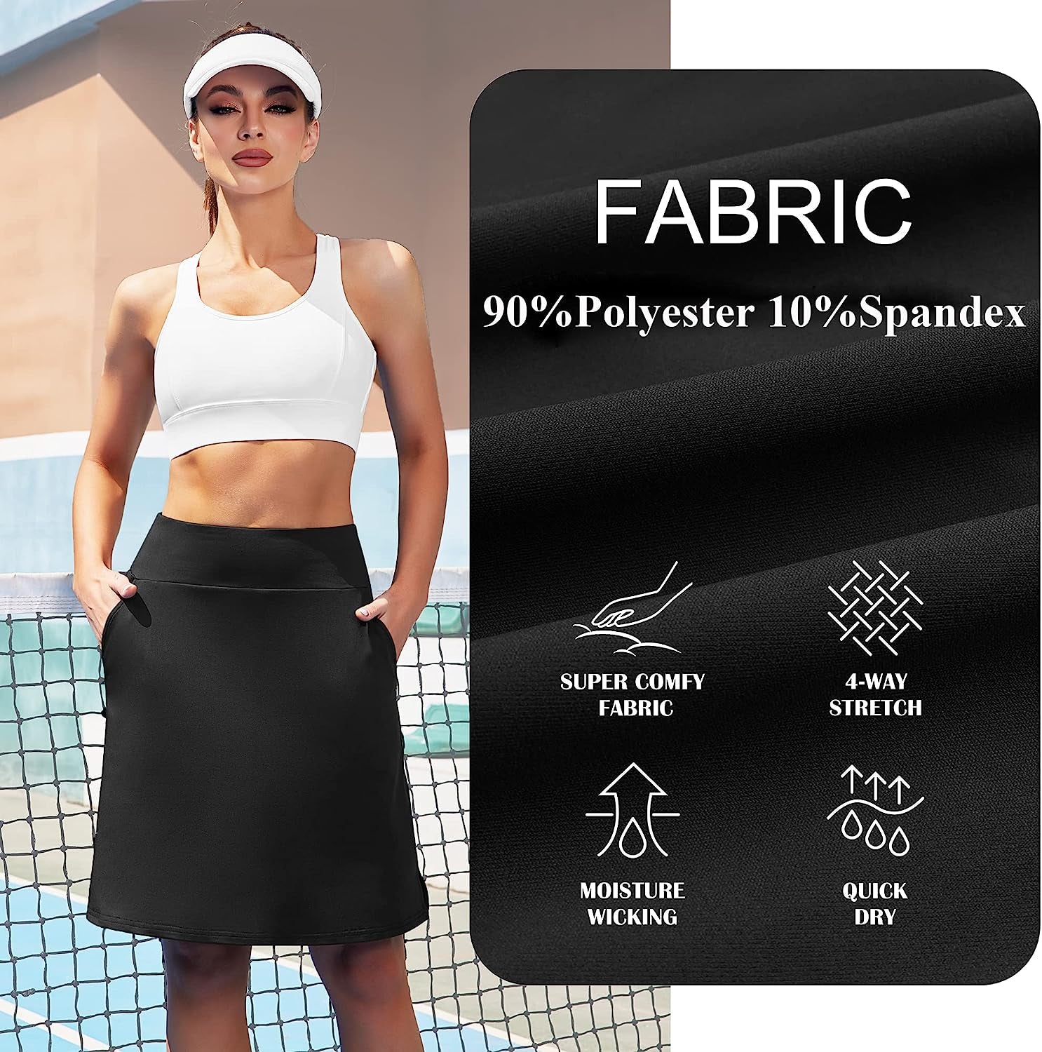 Women'S 20" Knee Length Tennis Skorts Skirts SPF Elastic Athletic Skorts with Shorts Golf Skirt with Pocket Casual Skorts  COOrun   