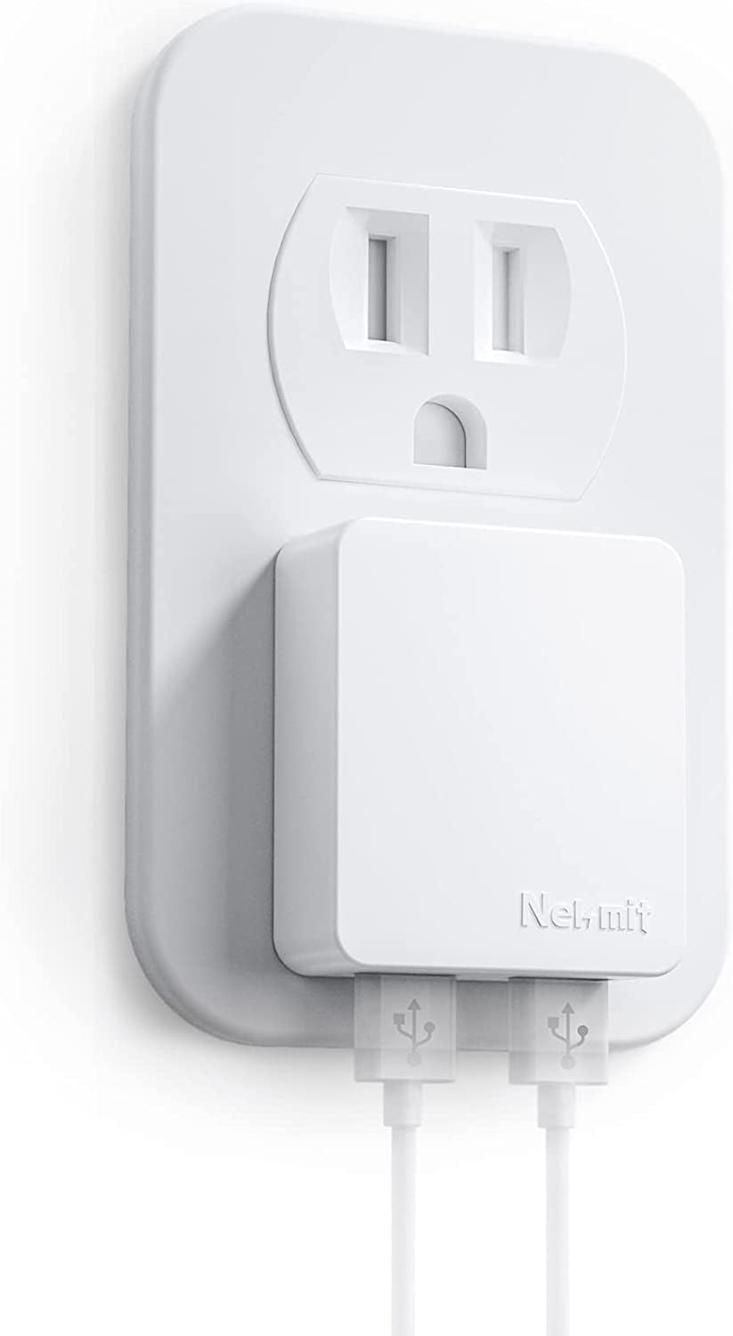 Nekmit Dual Port Ultra Thin Flat USB Wall Charger with Smart IC, White  Nekmit Compact   