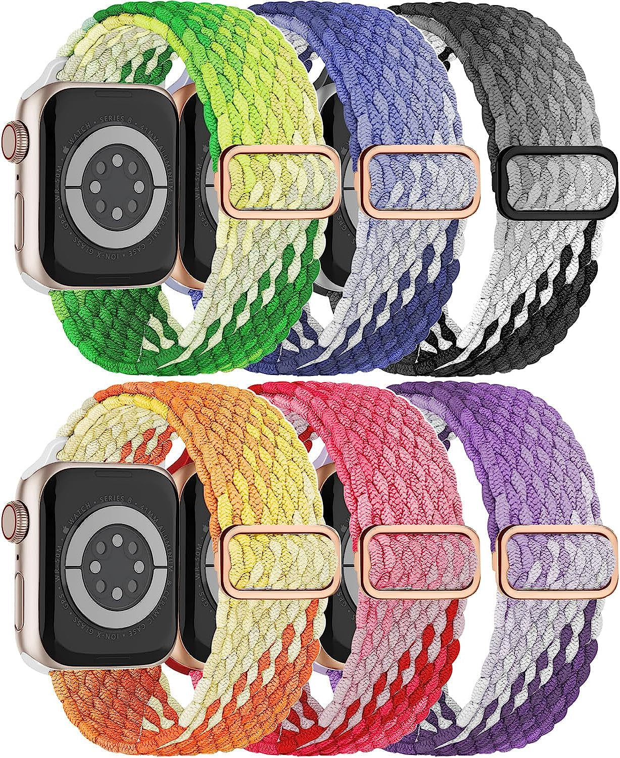 Braided Solo Loop for Apple Watch Band 40Mm 41Mm 38Mm 44Mm 45Mm 42Mm Ultra 49Mm Men/Women,Solace Stretchy Nylon Sport Wristband Strap for Iwatch Bands Series 8/7/6 5/4/3/2/1/SE 44 45 41 40 Mm  DMVEIMAL 12-Multin black/blue/red/lime/Vitamin/grape 42mm 44mm 45mm 49mm 