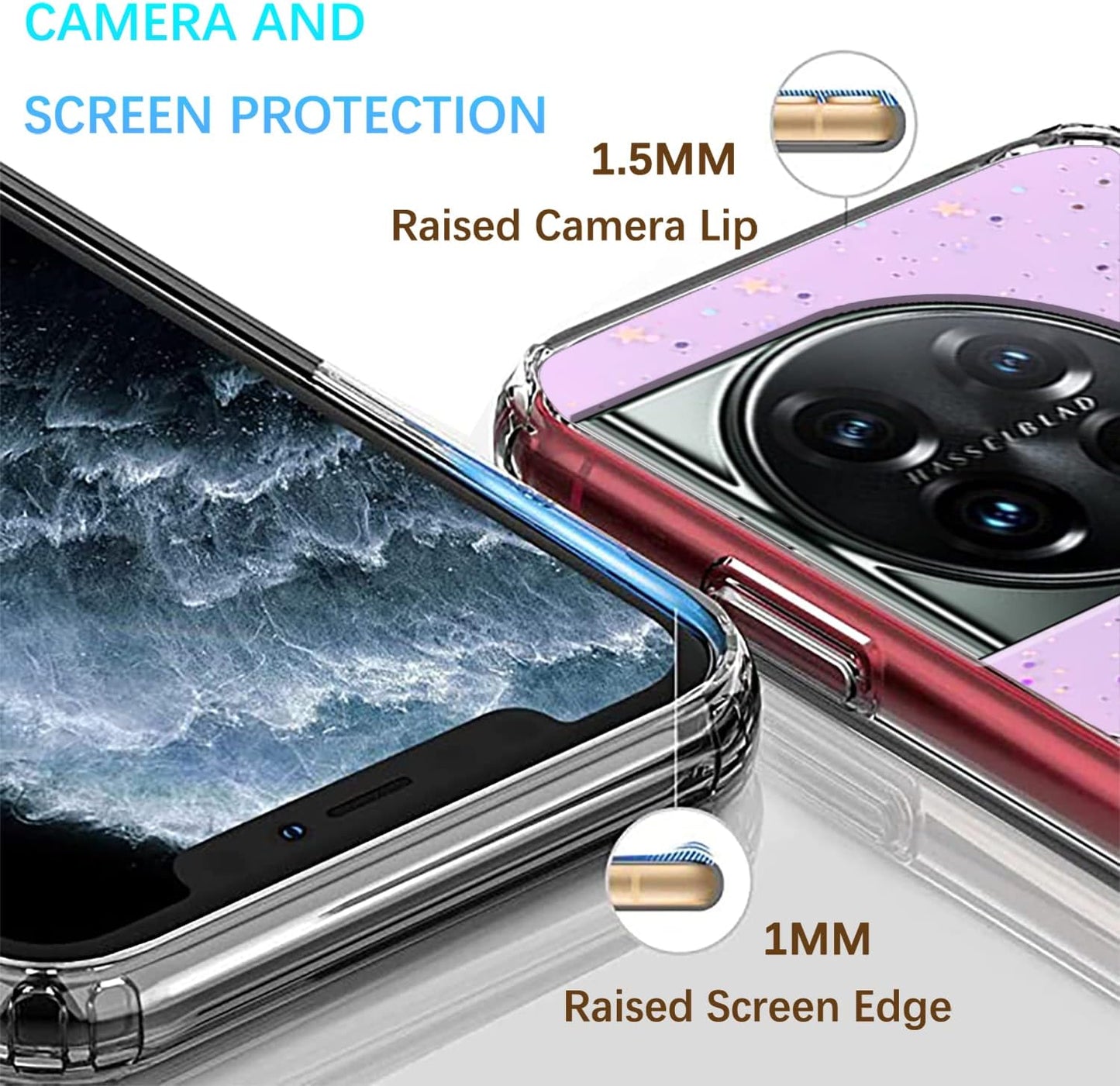 Compatible with Oneplus 11 Case Glitter Clear Green, Oneplus 11 Phone Case Silicone Transparent Soft TPU Women Girls Shockproof Protective Slim Cover (Purple)  Wousunly   