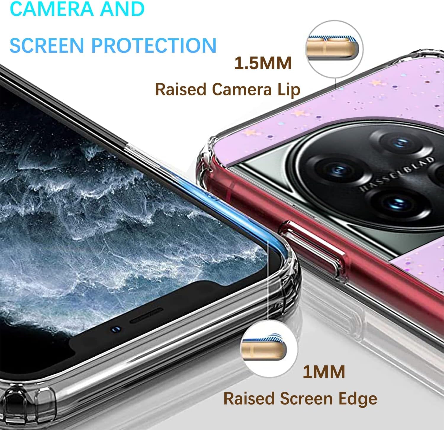 Compatible with Oneplus 11 Case Glitter Clear Green, Oneplus 11 Phone Case Silicone Transparent Soft TPU Women Girls Shockproof Protective Slim Cover (Purple)  Wousunly   