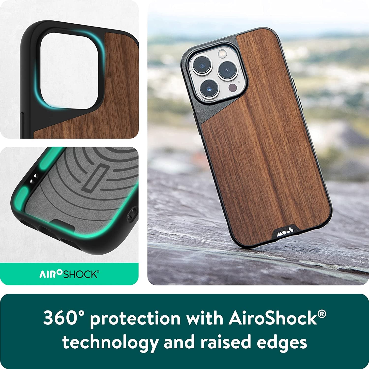 Mous - Protective Case for Iphone 14 Pro - Walnut - Limitless 5.0 - Fully Magsafe Compatible - Real Wood Iphone 14 Pro Case Shockproof  Mous   
