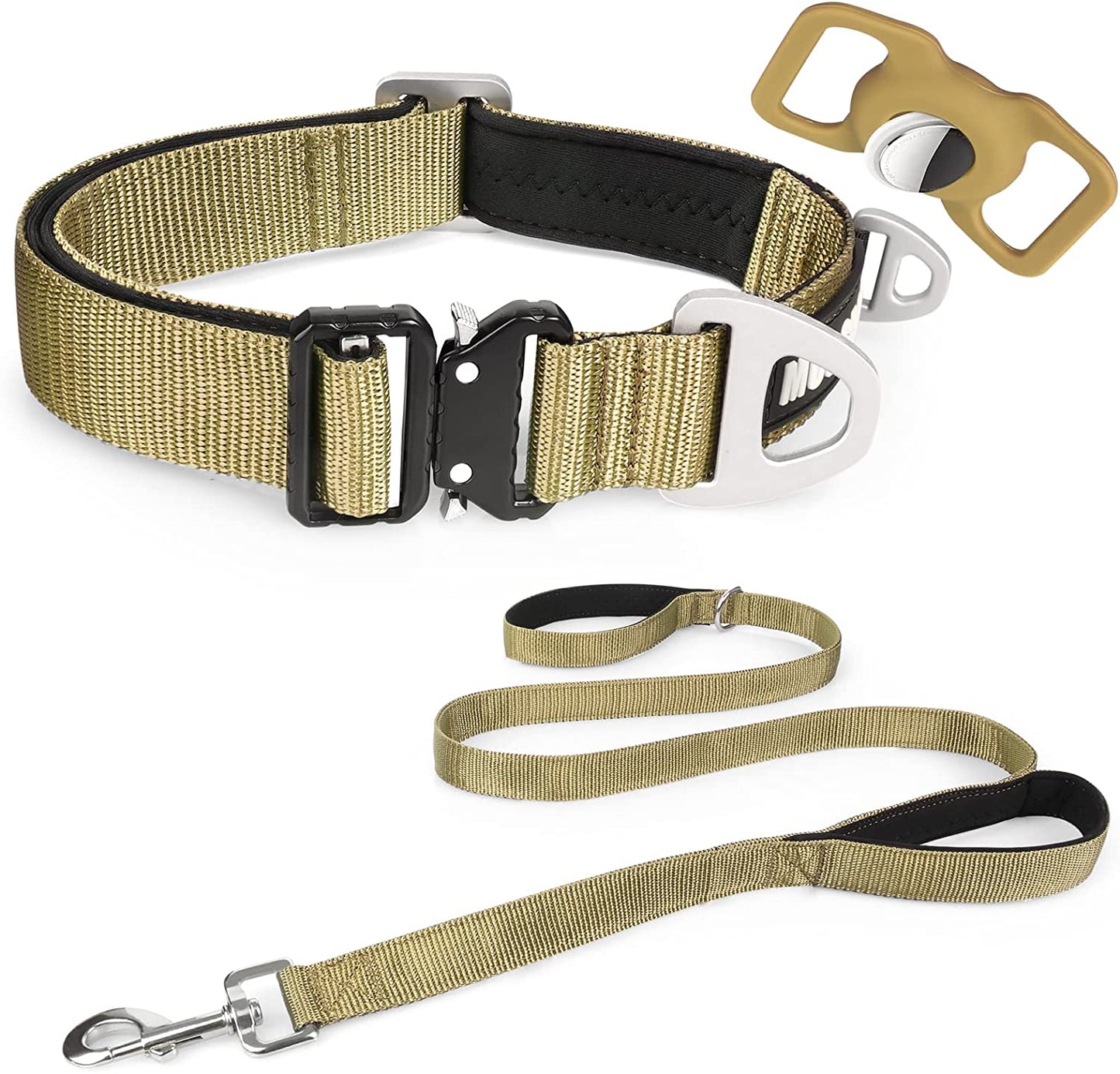 MOOGROU Dog Collar with Airtag Holder,Quick-Release Metal Buckle Heavy Duty Pet Collar for Small Medium Large Dogs,Premium Adjustable Nylon Airtag Dog Collar with Soft Neoprene Padded Comfy Brown 1.2"  MOOGROU Brown-Collar Leash Set Size 1-Width 1" 