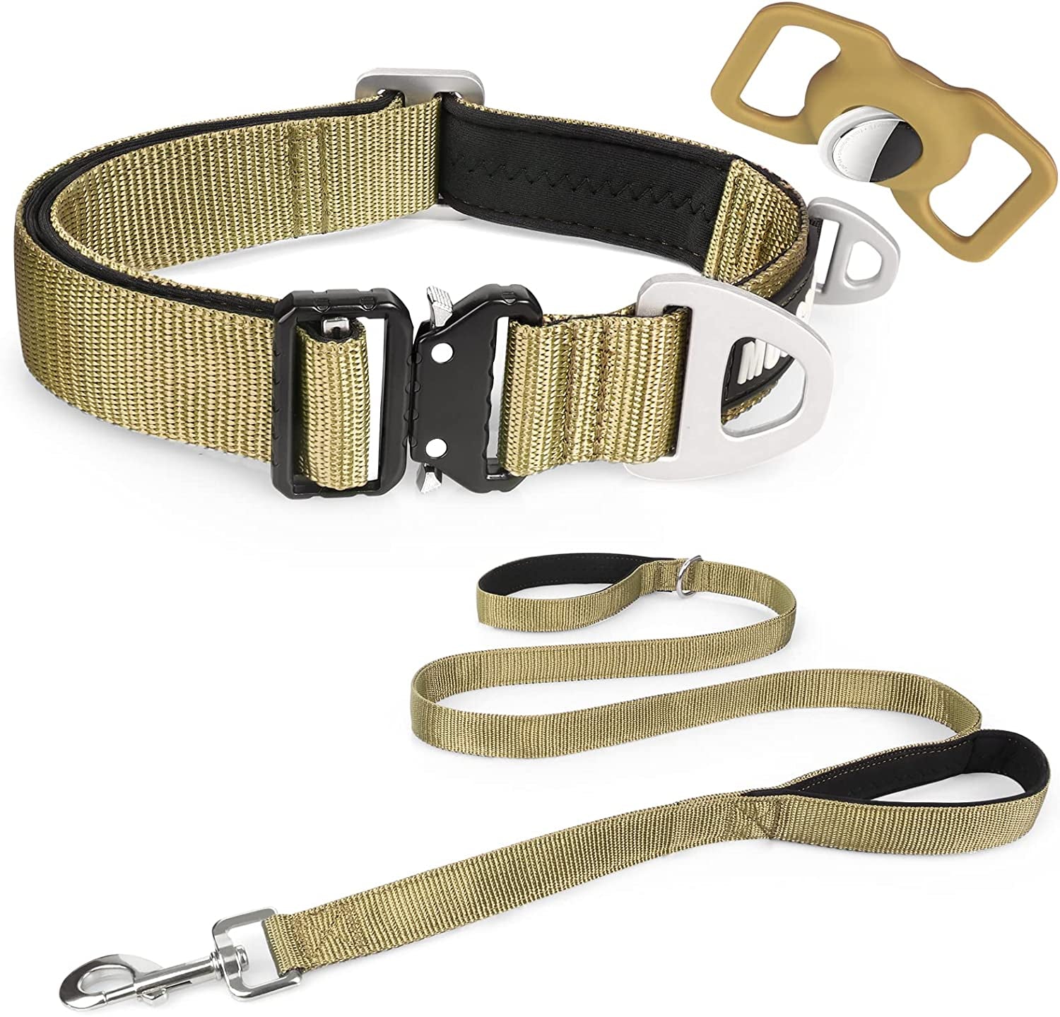 MOOGROU Dog Collar with Airtag Holder,Quick-Release Metal Buckle Heavy Duty Pet Collar for Small Medium Large Dogs,Premium Adjustable Nylon Airtag Dog Collar with Soft Neoprene Padded Comfy Brown 1.2"  MOOGROU Brown-Collar Leash Set Size 1-Width 1" 