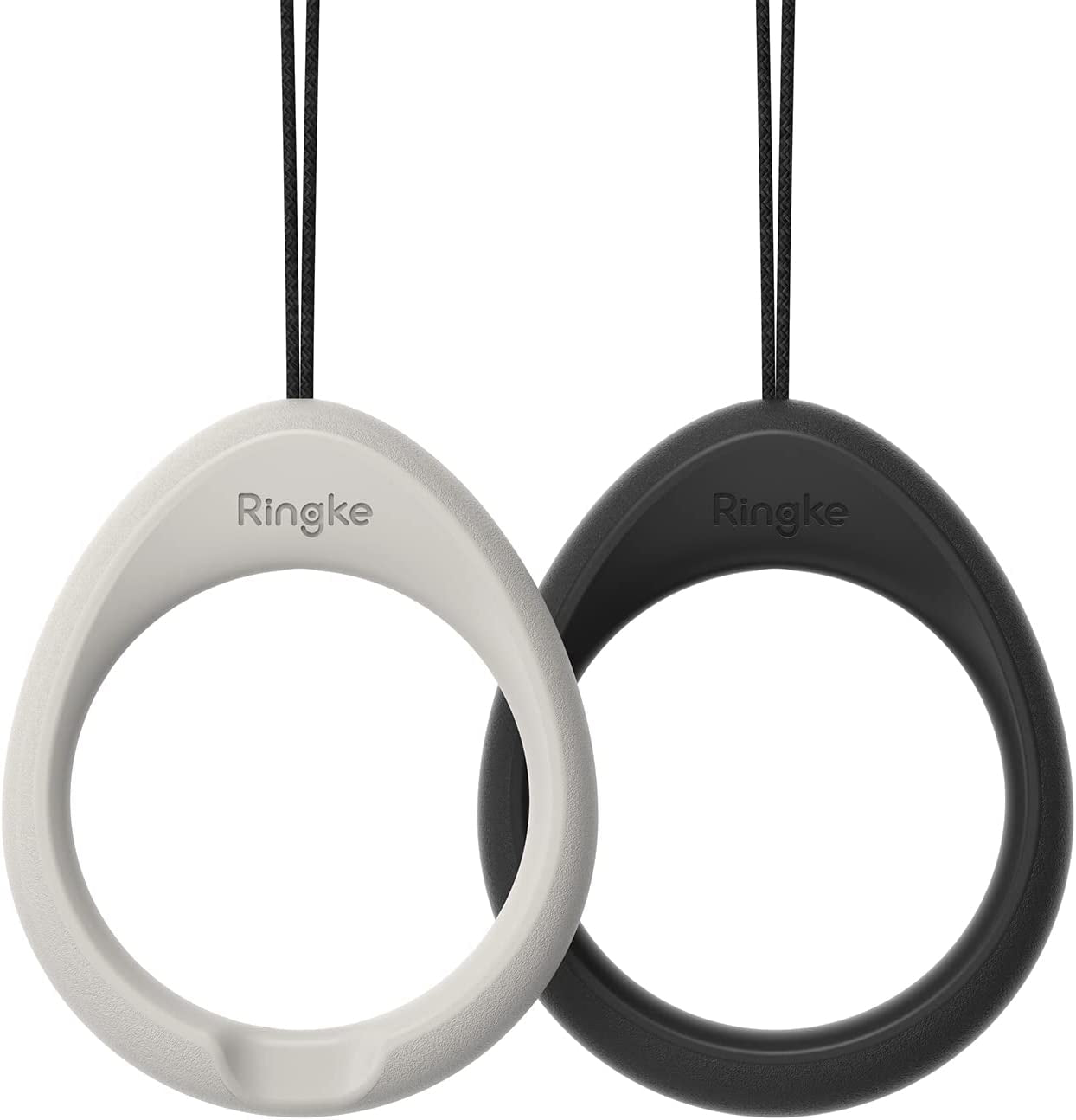 Ringke Finger Ring Strap Silicone Smartphone Grip Lanyard Holder [2 Pack] with Anti-Slip Mount Function Compatible with Phone Cases, Keys, Cameras, and More - Black & Lavender Gray  Rearth Black & Light Gray  