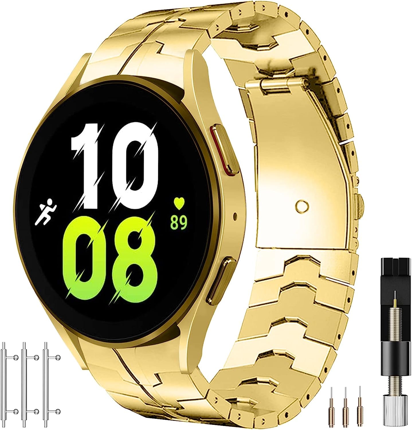 Miimall Compatible for Samsung Galaxy Watch 5 Pro 45Mm/Watch 5 &4 44Mm 40Mm/Watch 4 Classic 46Mm 42Mm Bands Metal, No Gap Stainless Steel Metal Wristband Band for Galaxy Watch 5/4 44Mm 40Mm(Black)  Miimall Gold  