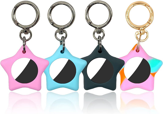 4 Pack Airtags Keychain, Water Proof Airtag Holder, Star Shape Silicone Case for Apple Airtag with Hook, Anti-Scratch Protective Holder Compatible with Airtags for Kids, Keys, Luggage, Backpack  KARBAG   