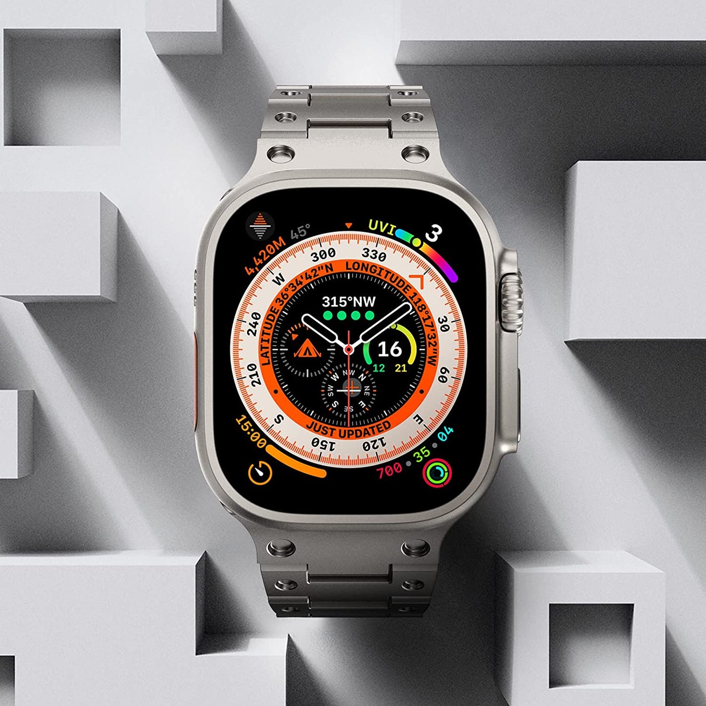 Fullife Compatible with Apple Watch Ultra Band 49Mm 45Mm 44Mm 42Mm Stainless Steel Metal Link with Butterfly Clasp for Men Women for Iwatch Series 8 Series 7 SE/6/5/4/3/2/1, Titanium  Fullife   